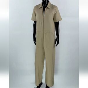 COS Linen Cotton Jumpsuit Size 6 Beige Women Zip Up Collared Minimalist